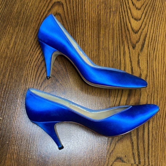 🌷 Dyeables 🌷 Vintage Gorgeous Vibrant Blue Satin Heel Shoes - Picture 7 of 13